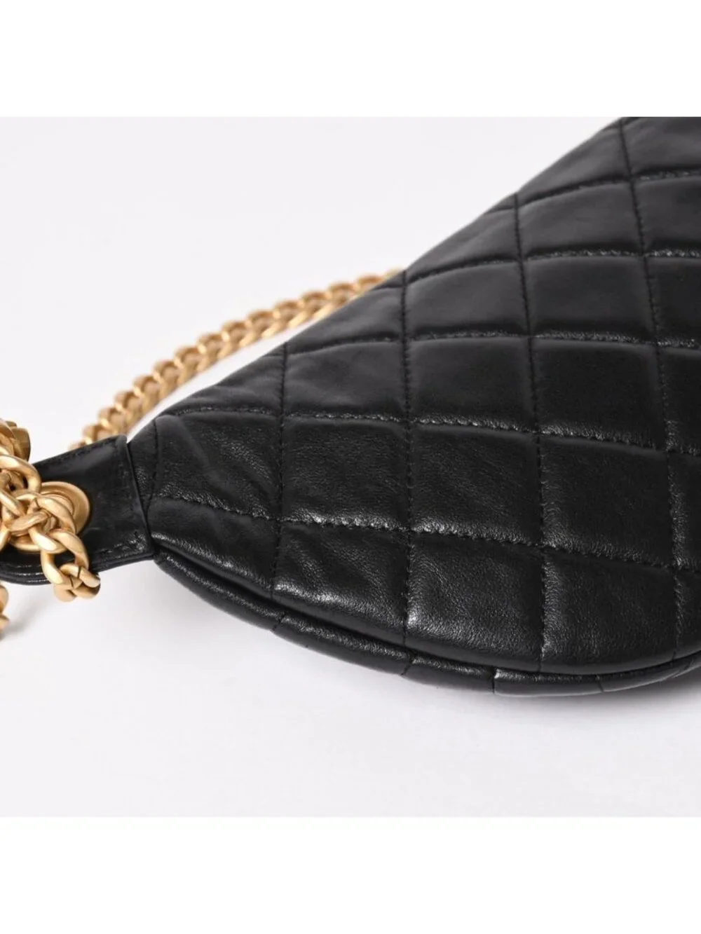 Chanel Quilted Heart Chain Waist Bag Mini Random Model Lambskin Black Gold